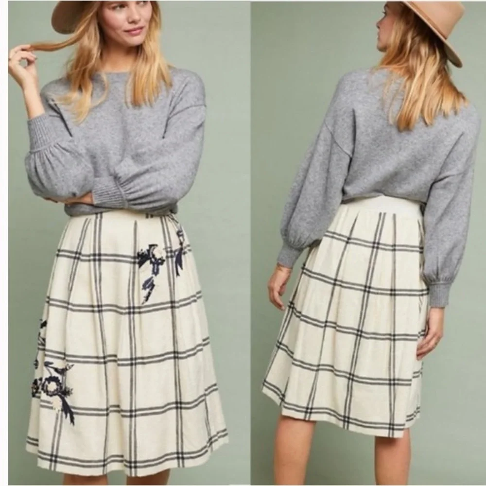 Anthropologie Vineet Bahl plaid beaded embroidered skirt new size medium